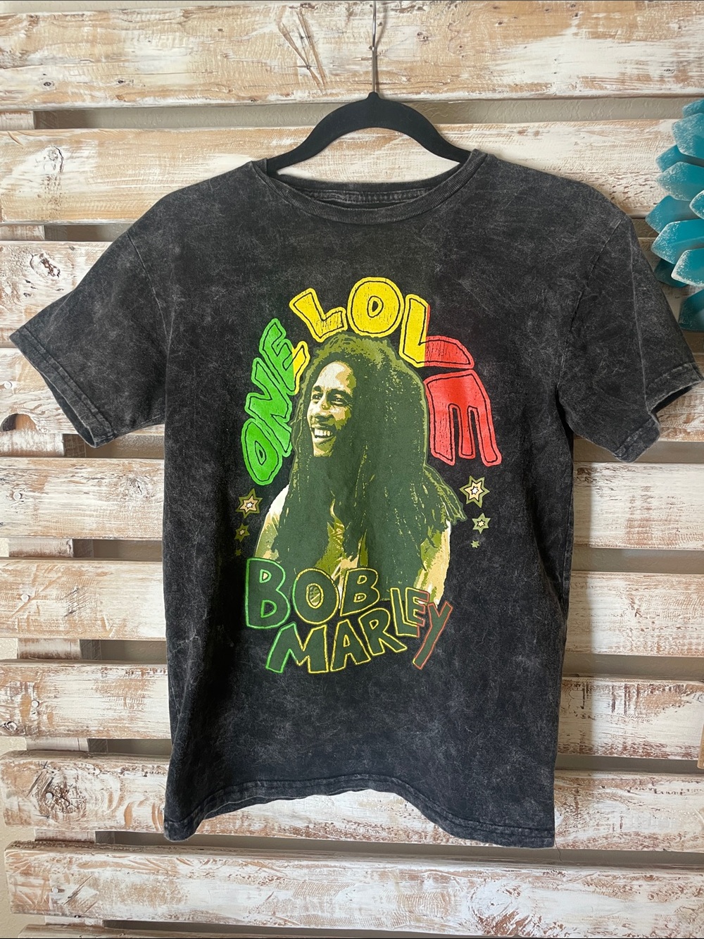 Bob Marley "One Love" Graphic Tee in Black with Rasta Colors